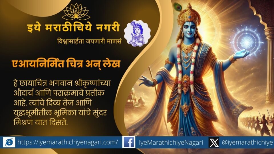 A beautiful depiction of Lord Krishna as a generous and powerful warrior, symbolizing wisdom and divine guidance.