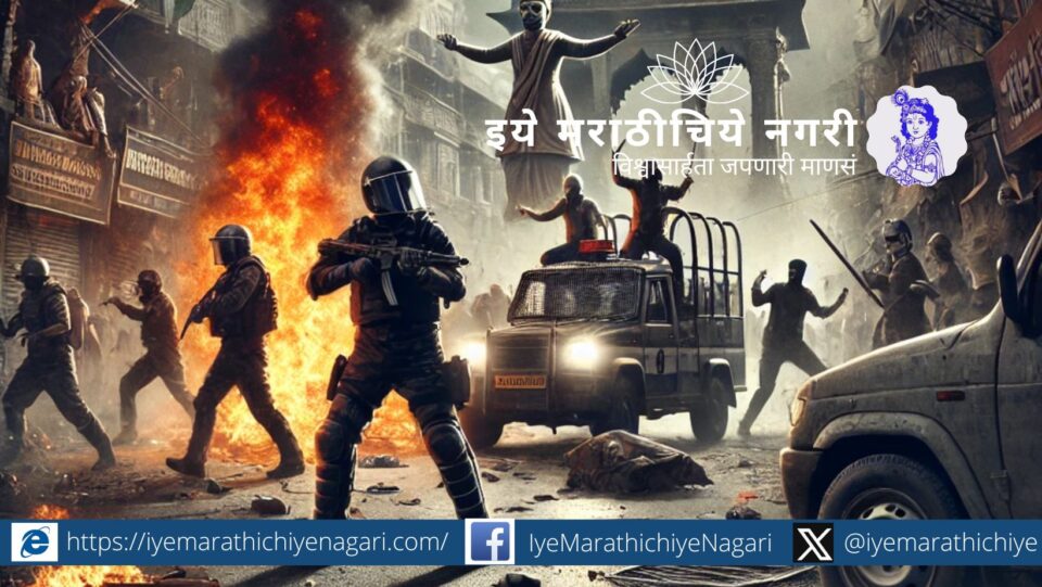 Image depicting the Nagpur riots and the violent clashes triggered by Aurangzeb’s statue burning incident.