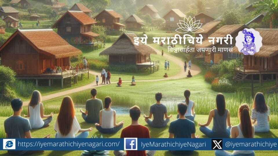Illustration symbolizing Vivekache Gaav – the spiritual confluence of wisdom, discrimination, and Brahmavidya from the Dnyaneshwari