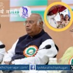 Political contrast image showing Sardar Patel’s statue in Gujarat with Congress and BJP flags symbolizing the legacy battle in Indian politics