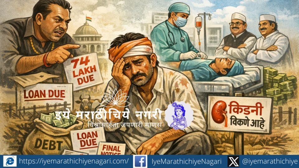 Maharashtra farmer protest highlighting debt crisis, MSP failure and exploitation by moneylenders