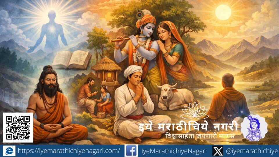 Symbolic spiritual illustration representing Sant Dnyaneshwar’s philosophy where worldly life transforms into liberation.