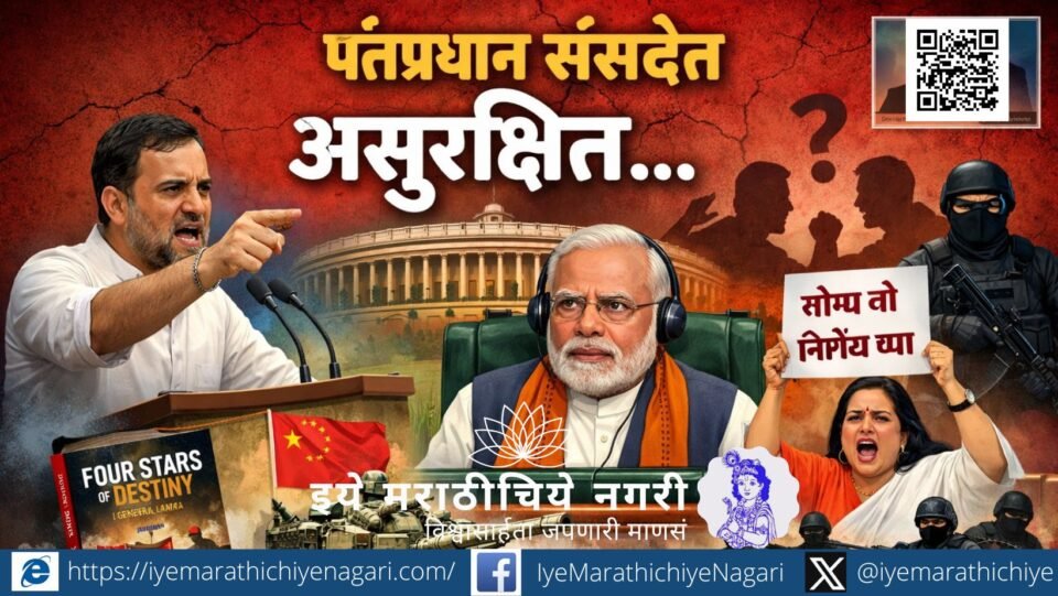 Illustration showing debate over Prime Minister’s security in Parliament amid Rahul Gandhi’s speech and opposition protest