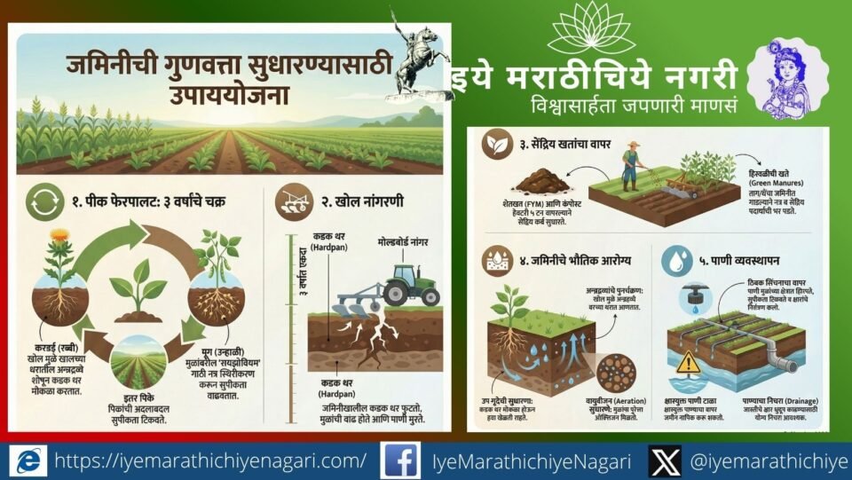 Farmers improving soil fertility using organic manure, crop rotation and sustainable farming practices