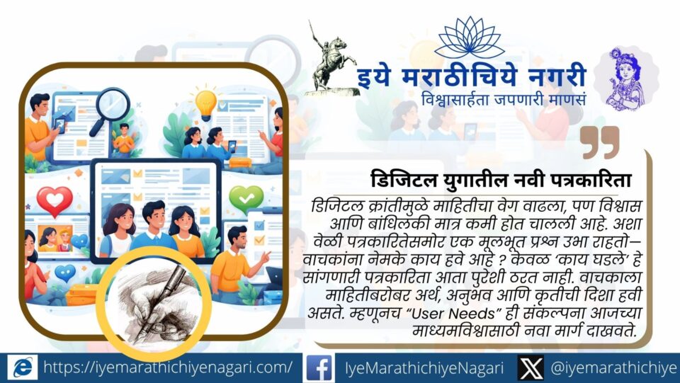 डिजिटल युगातील वाचककेंद्री पत्रकारिता आणि User Needs मॉडेल स्पष्ट करणारे संकल्पनात्मक चित्र