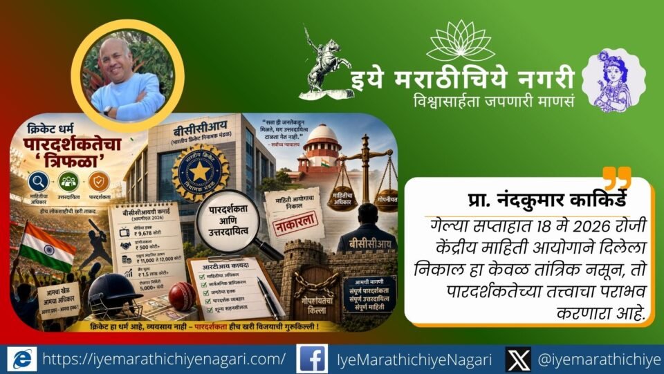 बीसीसीआय, माहिती अधिकार, आयपीएल अर्थकारण आणि क्रिकेटमधील पारदर्शकतेच्या प्रश्नावर आधारित सखोल विश्लेषणात्मक विशेष लेख.