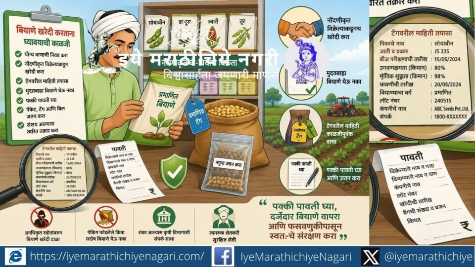 Learn essential precautions while purchasing seeds for Kharif crops. Check seed quality, certification tags, expiry dates, invoices, and avoid fake or substandard seeds.