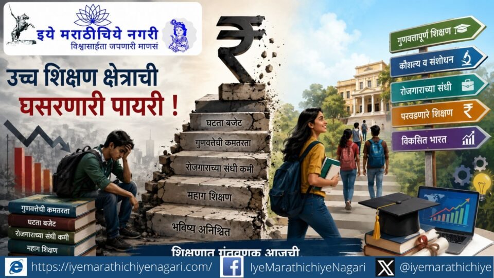 उच्च शिक्षणातील घटता प्रवेश, शिक्षणावरील कमी होत जाणारा खर्च, रोजगारक्षमतेची चिंता आणि महाराष्ट्रासमोरील आव्हानांचा सखोल आर्थिक आढावा.