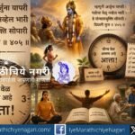 ज्ञानेश्वरी ओवी ४०५ वर आधारित जीवनशैली दर्शवणारे क्लिपआर्ट – वर्तमानात जगणे, निष्काम कर्म, ईश्वरार्पण आणि अहंकारत्याग यांचा संदेश.