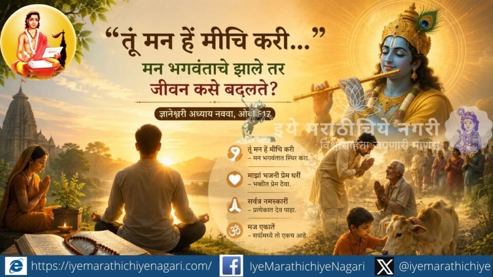 ज्ञानेश्वरीच्या नवव्या अध्यायातील ओवी ५१७ च्या माध्यमातून सर्वत्र असलेल्या परमेश्वराचे दर्शन का होत नाही, प्रेमभक्ती आणि अद्वैताची अनुभूती कशी प्राप्त होते याचे सखोल निरूपण.