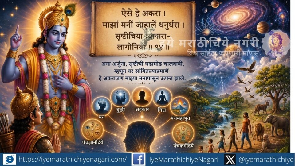 ज्ञानेश्वरी अध्याय दहावा ओवी ९४ – सृष्टीच्या व्यवहारामागील परमचैतन्य आणि अकरा तत्त्वांचे निरूपण