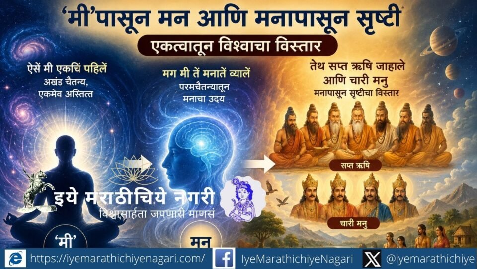 ‘मी’पासून मन आणि मनापासून सृष्टीचा विस्तार दर्शविणारे ज्ञानेश्वरी ओवी १०१ चे आध्यात्मिक चित्रण