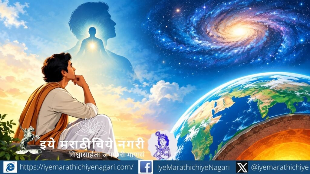 ज्ञानेश्वरी ओवी १७६ मध्ये आत्मस्वरूपाच्या अमर्याद विस्ताराचे प्रतीक म्हणून आकाश, पृथ्वी आणि अंतर्मुख चिंतन करणारा साधक