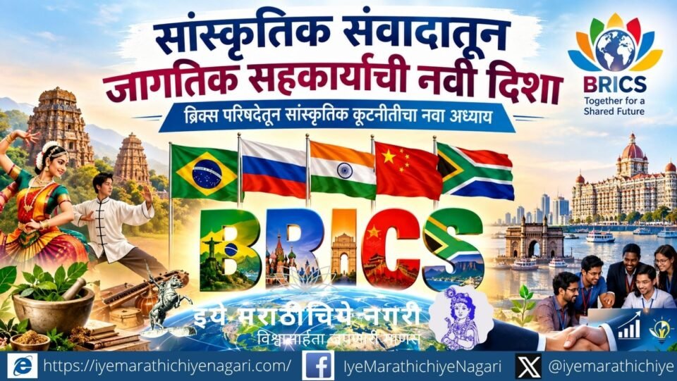 BRICS Global Impact Forum 2 cultural diplomacy banner featuring member flags, cultural performers, a handshake, and a connected globe.