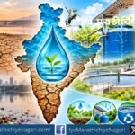 भारताच्या जलसंकटावर आधारित क्लिपआर्ट; भूजल संवर्धन, पावसाचे पाणी साठवण आणि शाश्वत जलव्यवस्थापनाचे प्रतीक.