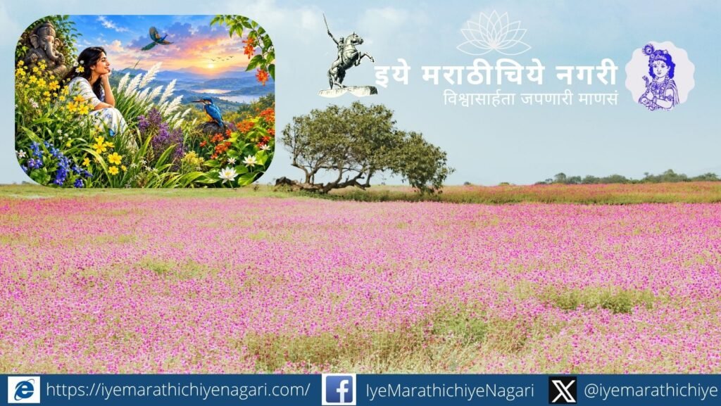 कासच्या फुलांच्या रंगीबेरंगी आरासीत निसर्गाचे अद्भुत सौंदर्य उलगडणारी सारिका टेकाळे यांची भावस्पर्शी कविता. फुले, आभाळ, पक्षी आणि निसर्गाच्या दिव्य रूपाचे काव्यमय दर्शन.