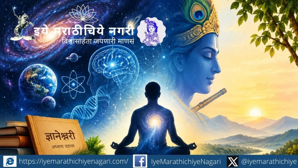 ज्ञानेश्वरीतील अध्यात्मविद्येच्या माध्यमातून आत्मानुभव, अंतःप्रज्ञा आणि विश्वाचे आर्त समजून घेण्याचा प्रयत्न. बाह्य ज्ञानापलीकडील अंतर्मुख करणारी ही आध्यात्मिक वाट.
