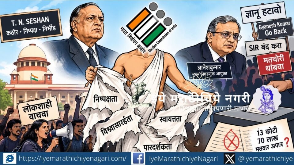 एसआयआर, मतदार यादीतील नावांची वगळणी आणि निष्पक्षतेवरील प्रश्नांमुळे निवडणूक आयोग चर्चेत. डॉ. सुकृत खांडेकर यांनी टी. एन. शेषन आणि ज्ञानेशकुमार यांच्या कार्यपद्धतीची केलेली परखड तुलना वाचा.