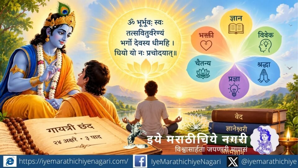 गायत्री छंदातील आध्यात्मिक रहस्य, परमात्म्याचे स्वरूप आणि विश्वचैतन्याचा अर्थ जाणून घ्या. भारतीय अध्यात्मपरंपरेतील गायत्री छंदाचे महत्त्व आणि त्यातील दिव्य तत्त्वाचा वेध घेणारे निरूपण.