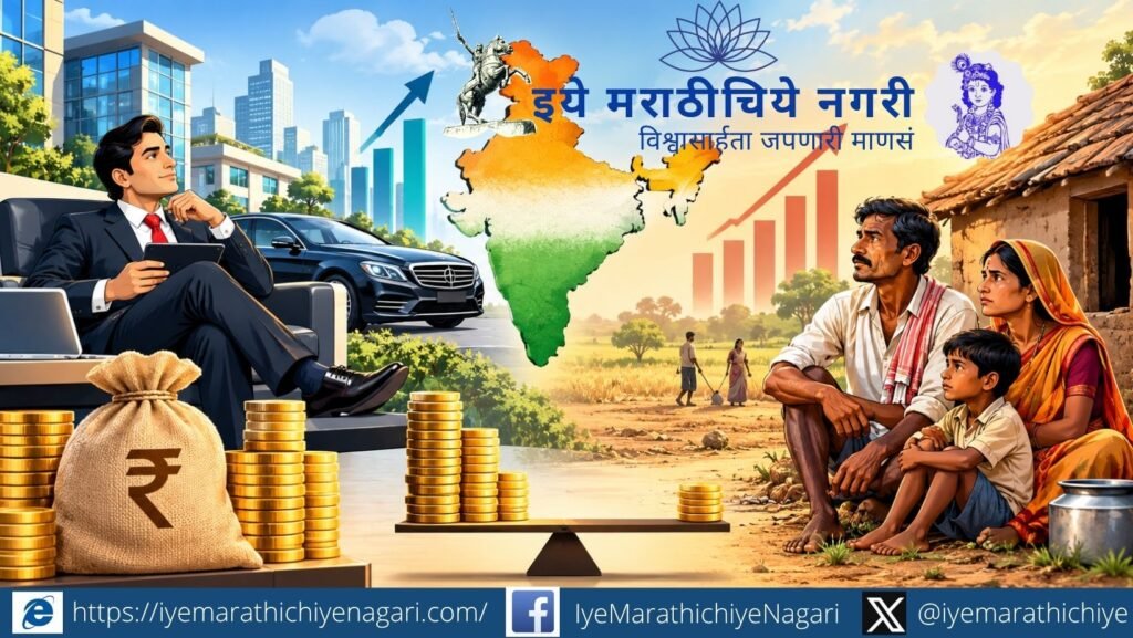 भारतातील श्रीमंत-गरीब आर्थिक दरी, संपत्तीचे केंद्रीकरण आणि घटत्या दारिद्र्याचे वास्तव दर्शवणारे अर्थविषयक चित्र
