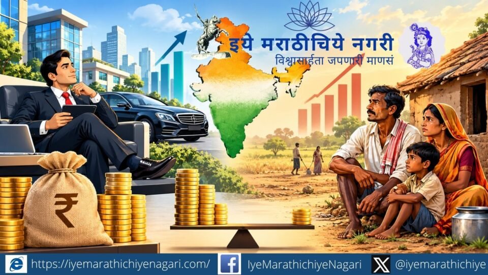 भारतातील श्रीमंत-गरीब आर्थिक दरी, संपत्तीचे केंद्रीकरण आणि घटत्या दारिद्र्याचे वास्तव दर्शवणारे अर्थविषयक चित्र