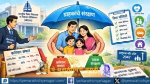 insurance-commission-cut-customer-protection-irdai-proposals-2026 IRDAIच्या विमा कमिशन कपात प्रस्तावासोबत ग्राहक संरक्षण आणि विमा वितरण व्यवस्थेचे चित्रण