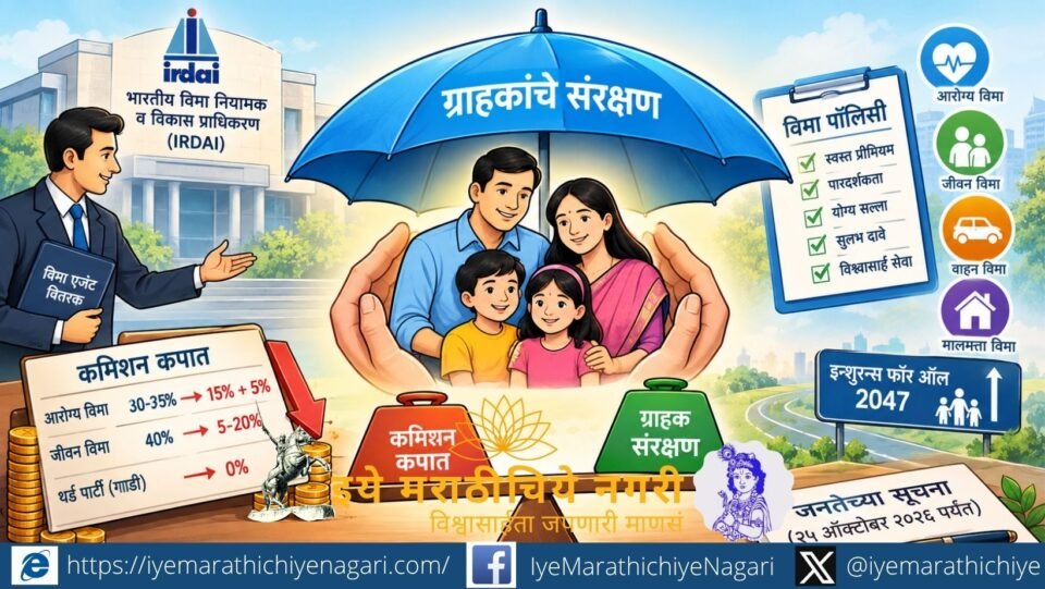 IRDAIच्या विमा कमिशन कपात प्रस्तावासोबत ग्राहक संरक्षण आणि विमा वितरण व्यवस्थेचे चित्रण