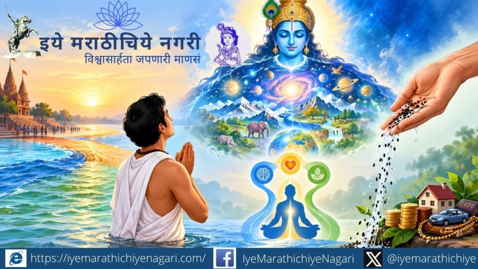 ज्ञानेश्वरीतील विश्वरूप माधवाच्या दर्शनातून संसाराच्या मोहबंधनातून मुक्त होण्याचा आध्यात्मिक मार्ग उलगडतो. प्रयाग त्रिवेणी संगमाचे प्रतीक आणि परमात्म्याच्या विश्वव्यापी स्वरूपाचा गूढ अर्थ जाणून घ्या.